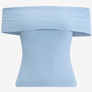 Express S Fitted Ribbed Off The Shoulder Overlay Top NWT